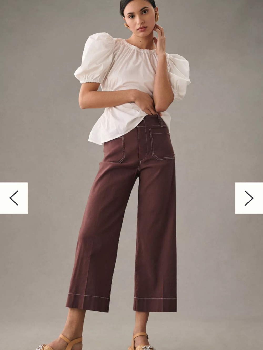 Maeve Anthropologie Colette Crop Wide-Leg Trousers Contrast-Stitch Burgundy 18